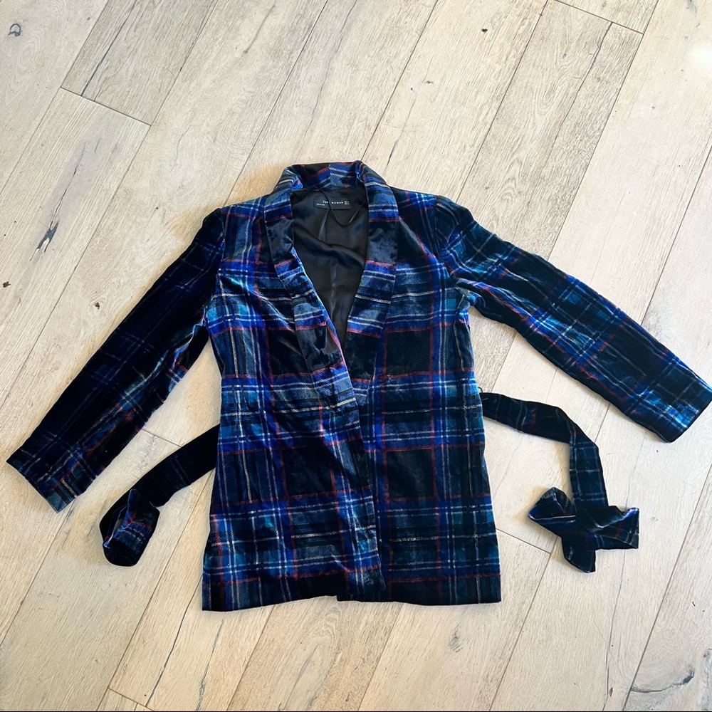 Zara Velvet Plaid Blazer